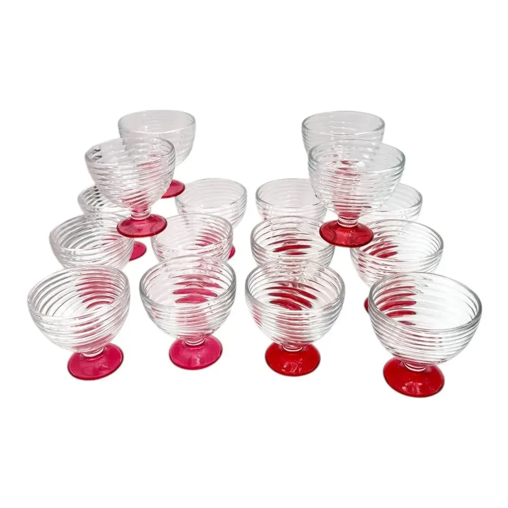 1-Swirl Foot Manhattan Park Ave Depression Dessert Compote‎ Glass Dish Pink/Red